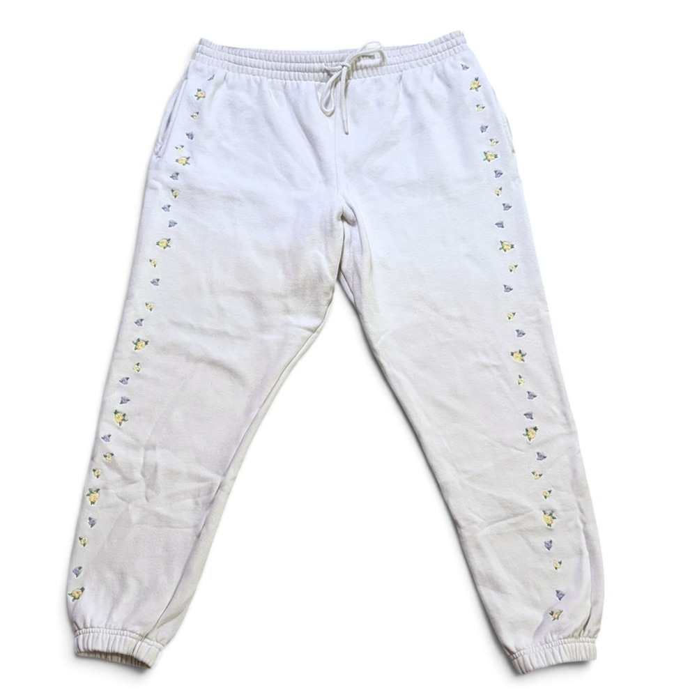 Victoria's Secret PINK Floral Embroidered Sweatpants Cream Joggers Large